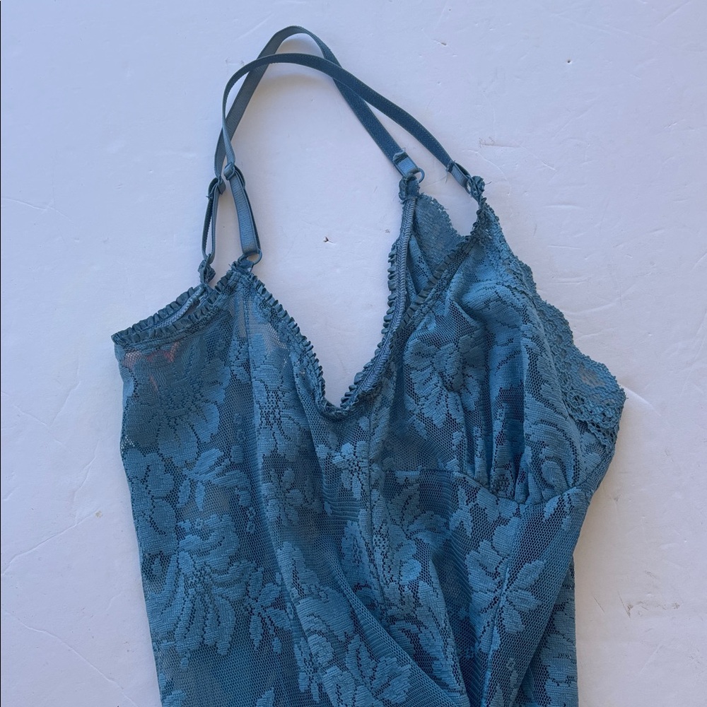 Y2K Victoria’s Secret Lace Mini Dress Naked Blue Bridal Slip L Chamise Teddy Hot - Picture 10 of 17